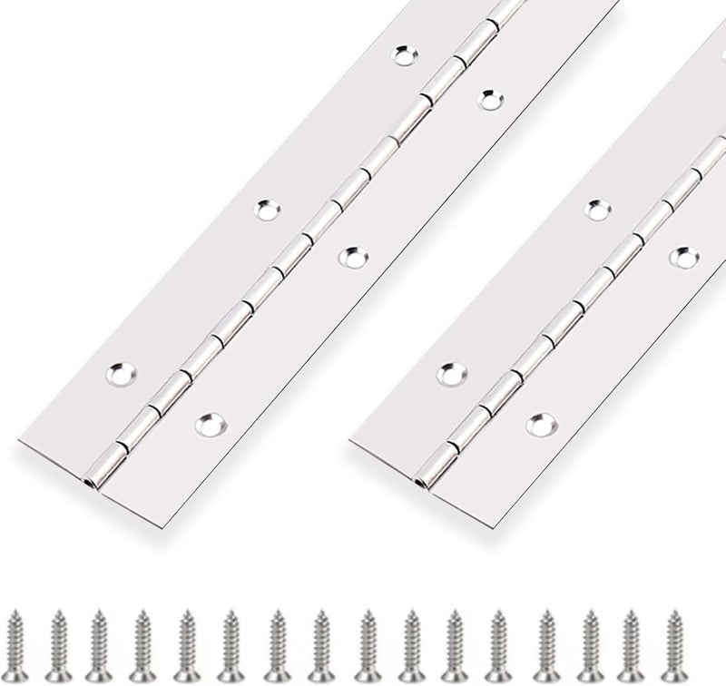 GRRONZEE 2PCS Piano Hinge 24 Inch x 1.5 Inch Stainless Steel Continuous Hinge Heavy Duty, 0.04" Leaf Thickness, 0.5" Knuckle Length, Screw Included - Image 1